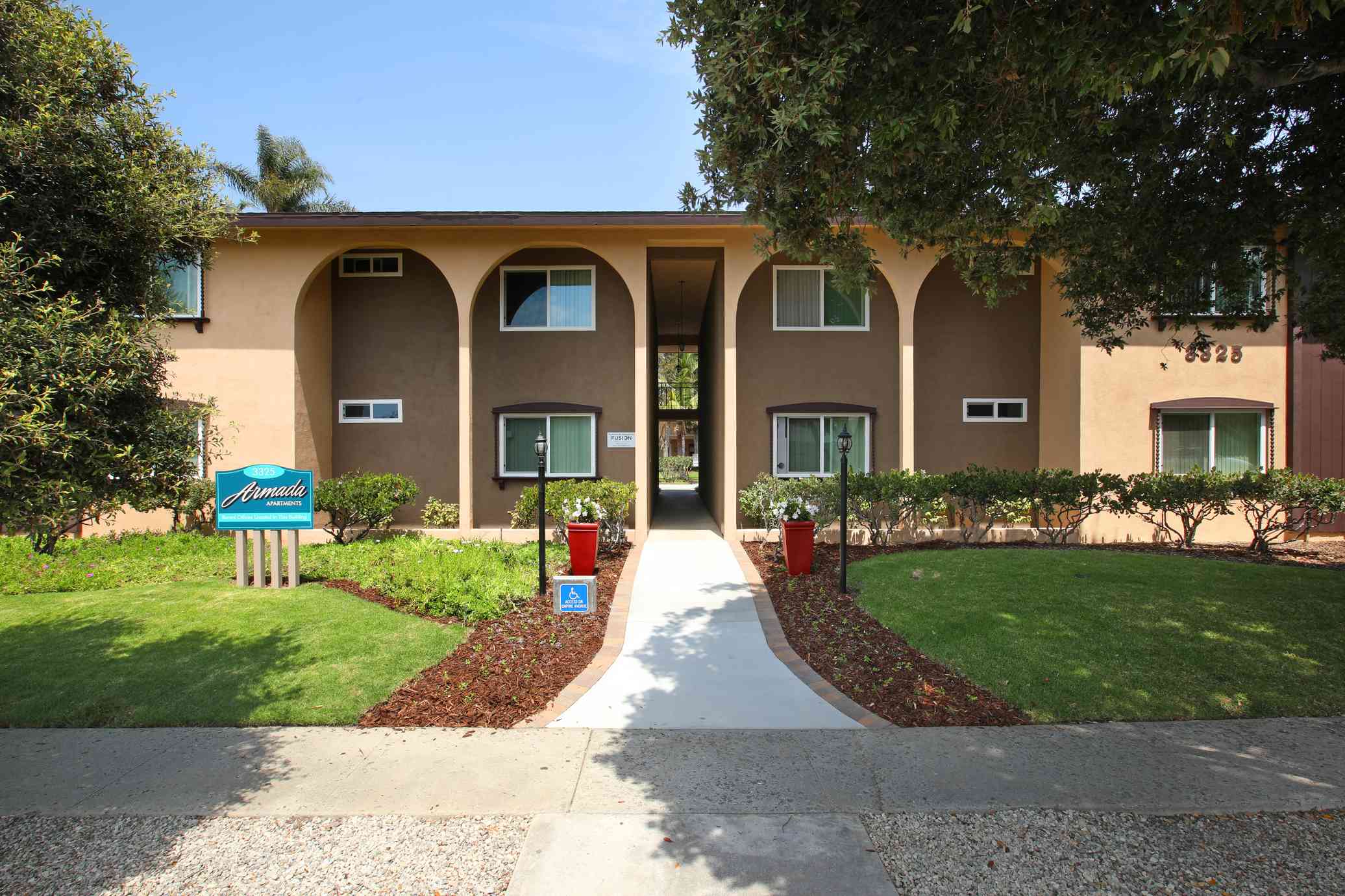 modern exterior architecture and resident walkway